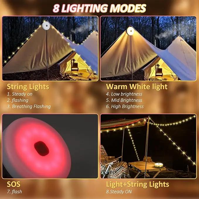Solar Camping String Lights, 39.4FT Waterproof Camping Lights with 8 Lighting Modes, Rechargeable Outdoor Camp lamp 2 in 1with Remote Control, Portable Tent Lantern for Hiking, Yard, Party Decor by GreenHaven Gardens