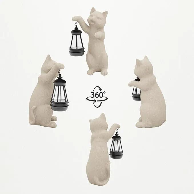 Solar Powered Garden Resin Statue Lights, 10 Inch Waterproof Outdoor Animal Cute Cat Figurine Lights, Suitable for Patios, Balconies, Lawns, Courtyards, Etc. (Hand) by GreenHaven Gardens