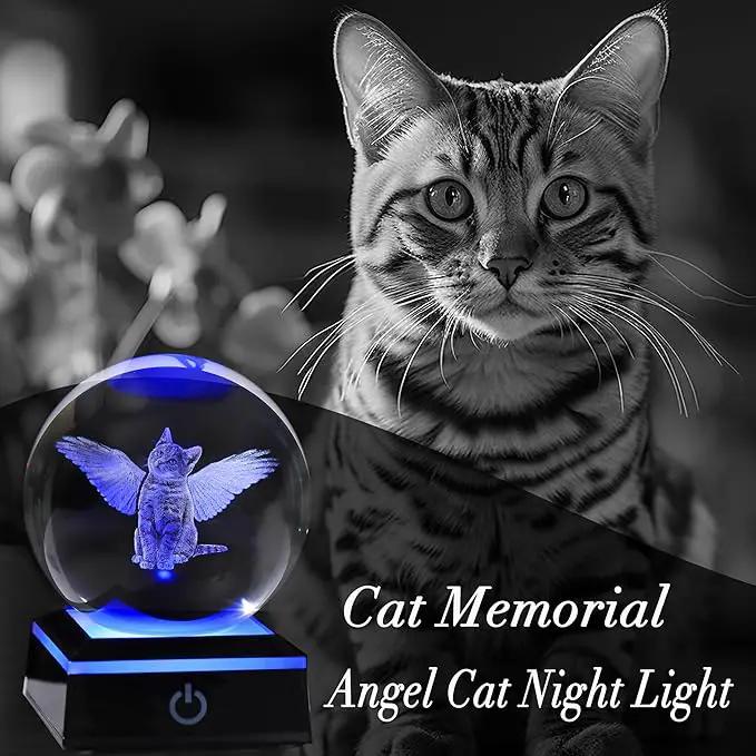Qianwei Cat Memorial Gifts for Loss of Cat - Pet Memorial Cat Angel Statue 3D Crystal Engraved Office Decor - Remembrance Bereavement Passing Away Sympathy Gifts in Memory of Death by GreenHaven Gardens