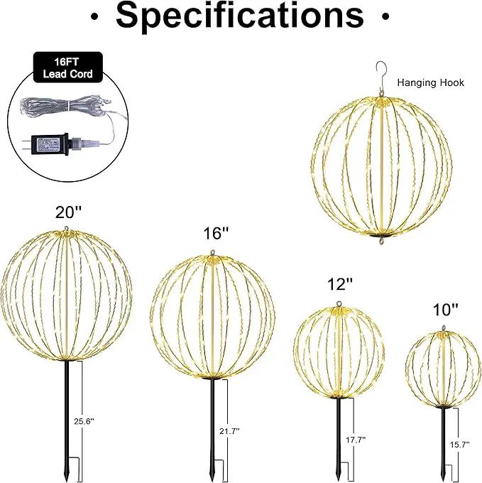 LIGHTSHARE 12IN 96LED Light Ball Yard Decoration Pathway Lights Sphere Light with Fold Flat Metal Frame Indoor Outdoor Waterproof Garden Lights, Plug in by GreenHaven Gardens