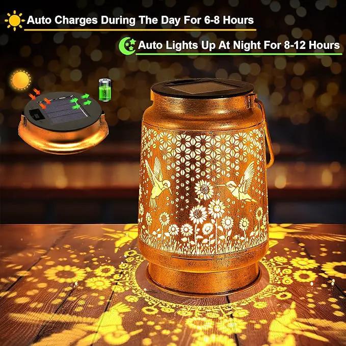 2 Pack Solar Lanterns Outdoor Garden Decor with Shepherd Hook, Gardening Gifts for Mom Grandma Women Hummingbird Sunflower Metal Decor Waterproof Solar Lights LED Decorative for Garden Yard Patio by GreenHaven Gardens
