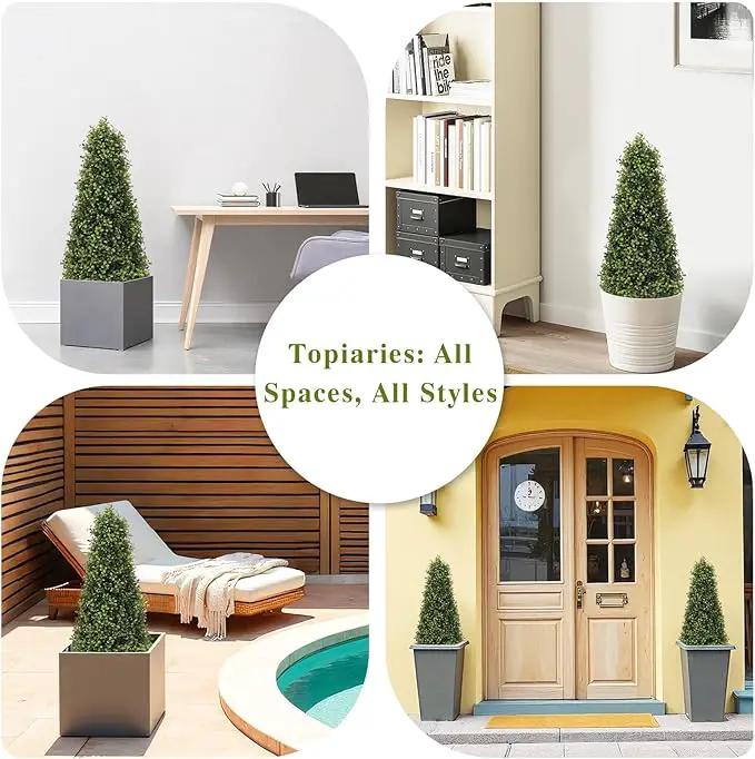 3ft Artificial Boxwood Topiary Trees (Set of 2) - UV Resistant Faux Plants Outdoor, Realistic 36in Fake Cone Bushes and Shrubs for Front Porch, Planter, Patio - Low Maintenance & Evergreen by GreenHaven Gardens