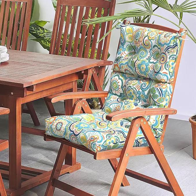 LVTXIII Outdoor Seat/Back Chair Cushion Patio Tufted High Back Cushion, Seasonal Replacement Rocking Chair Cushion with Ties (22” W x 20D”, Set of 2, Flower Blue)