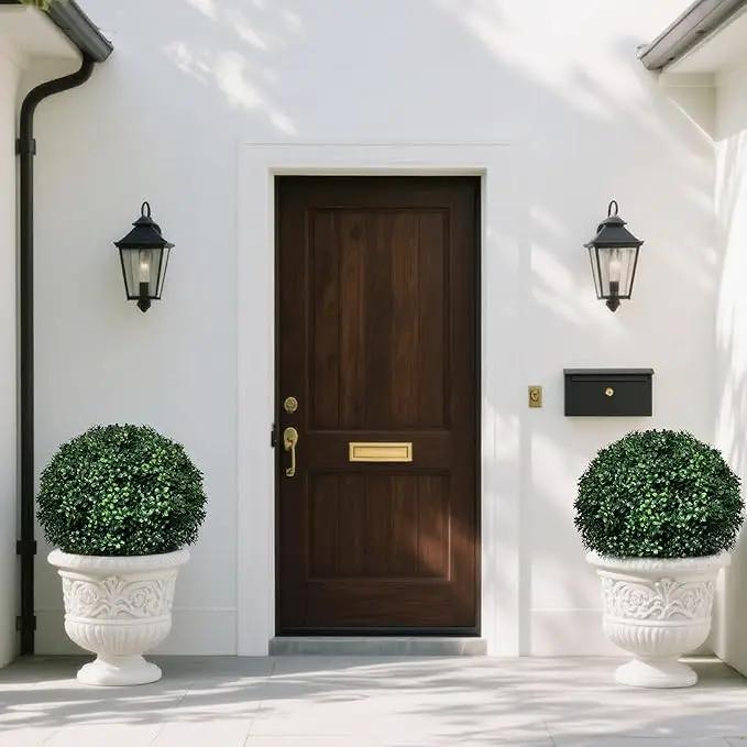 Artificial Boxwood Topiary Ball Tree Outdoor Set of 2,Artificial Boxwood Plants with Ground Spike,Faux Shrubs Fake Evergreen Tree UV Resistant,Diameter 17" by GreenHaven Gardens