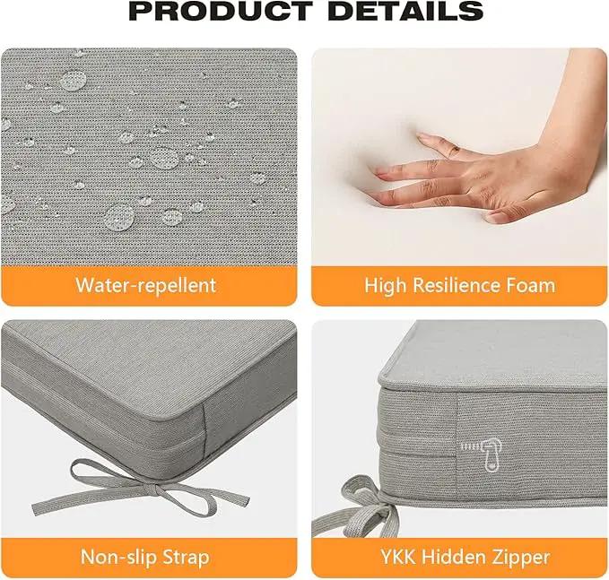 Sunbrella Square Corner Seat Cushions, 19" x 19" x 3", Set of 4, Indoor Outdoor Water Repellent Universal Chair Pads with Ties for Patio Furniture, Garden Dining Chairs, Specrtum Pebble by GreenHaven Gardens