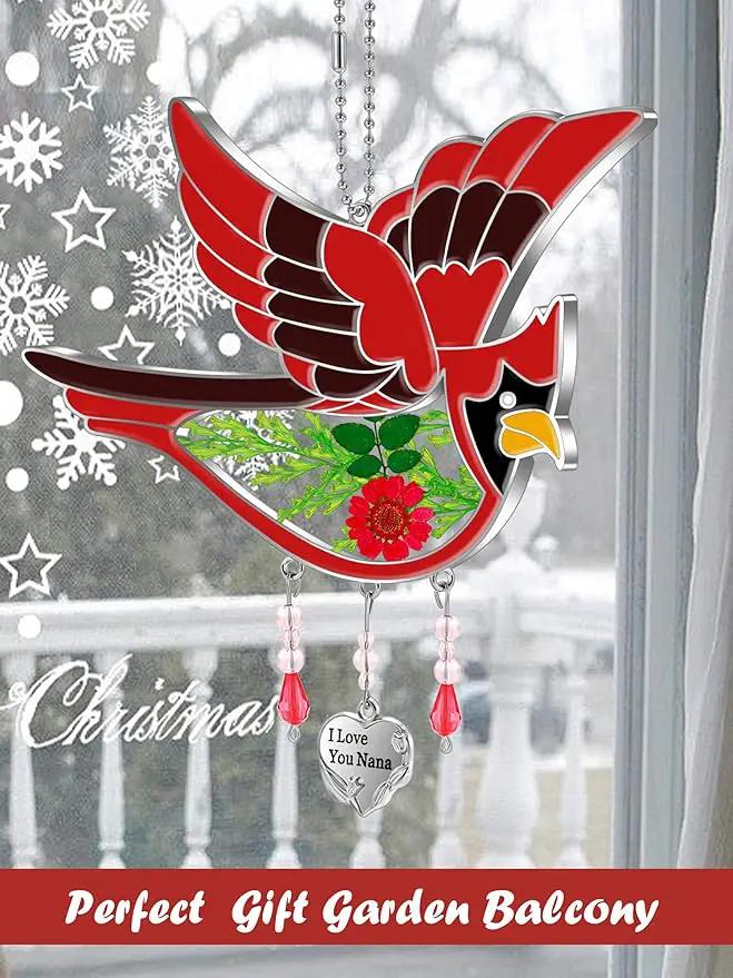 KY&BOSAM Cardinal Suncatcher Nana Gifts I Love You Nana Stained Glass Suncatchers Hanging Ornament for Window Wind Chime Birthday Gifts for Women Nana Grandma Mother`s Day Christmas Tree Gifts by GreenHaven Gardens