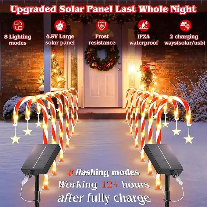 19.3in Christmas Solar Candy Cane Lights, 10 Pcs Pathway Light with Star 8 Flashing Modes, Outdoor Christmas Decorations for Outside Path, Walkway, Driveway, Sidewalk, Porch, Yard, Garden by GreenHaven Gardens