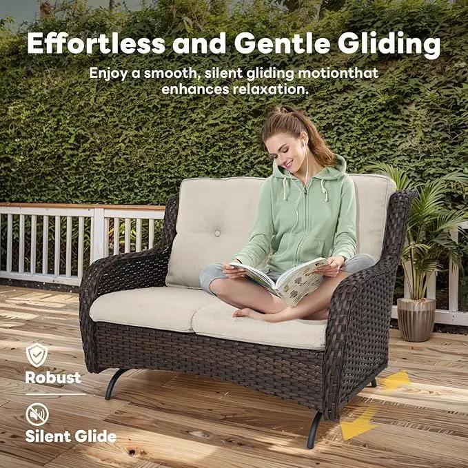 8 Piece Outdoor Patio Furniture Set - 41" CSA Propane Fire Pit Table Patio Conversation Set with Swivel Rocker Outdoor Chairs, Wicker loveseat and Ottoman for Outside Casual Gathering by GreenHaven Gardens