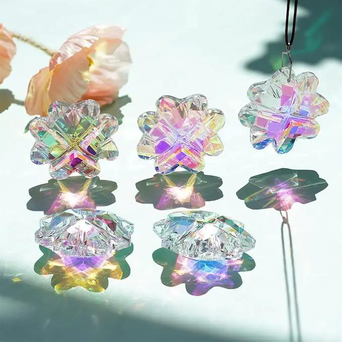 Set 6,AB Coating Four Leaf Lucky Clover Crystal Prisms Suncatchers for Windows,Rainbow Maker Hanging Prisms for Wedding Party Tree Garlands Ornaments Christmas Decorations Clearance,45mm by GreenHaven Gardens