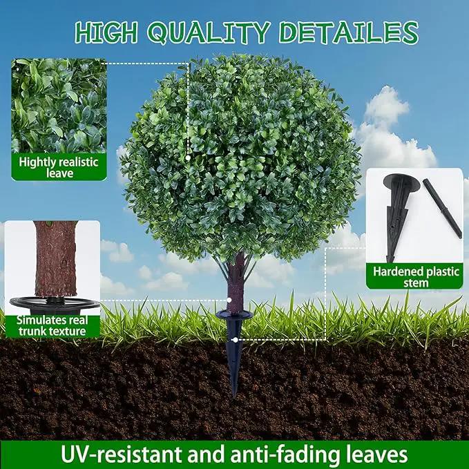 Artificial Boxwood Sphere Bushes Set of 2 Lifelike - UV Resistant Faux Shrubs with Stakes for Effortless Porch, Planter & Indoor Decor 16in FZHCZWZX by GreenHaven Gardens