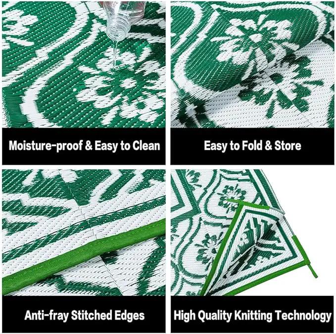 Outdoor Rug 8x10 Patio Waterproof Mat Camping Carpet Outside Area Rug Reversible Green Rugs for RV Deck Entryance Porch Picnic Balcony Beach by GreenHaven Gardens