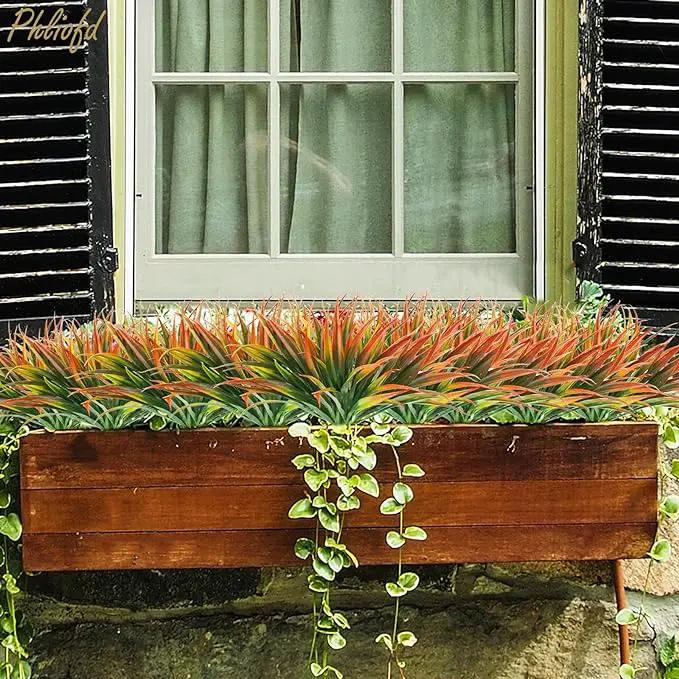 6Pcs Artificial Grass Fake Plants 17.3in Outdoor Plastic Plants UV Resistant Greenery Fake Grass for Home Window Garden Office Patio Hanging Planter Pathway Front Porch Décor Red by GreenHaven Gardens