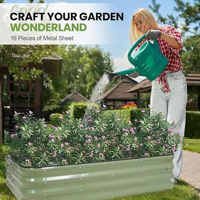 G GOOD GAIN 4-in-1 Adjustable Raised Garden Bed Kit | Galvanized Planter Boxes for Vegetables, Flowers | 12" Tall, Multiple Sizes (5x3x1ft, 4x4x1ft, 6x2x1ft, 7x1x1ft) | Outdoor Metal Raised Bed, Green by GreenHaven Gardens