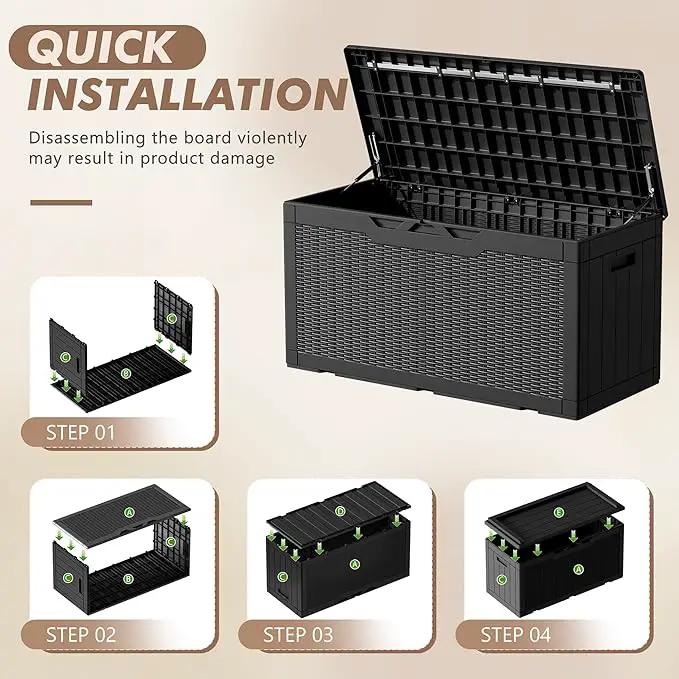 Devoko 100 Gallon Deck Box, Waterproof Outdoor Storage Box with Cushion (Black) by GreenHaven Gardens
