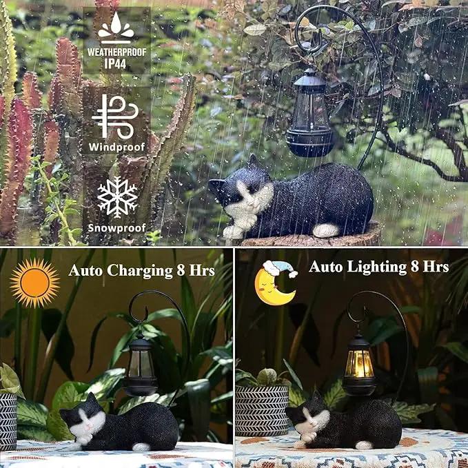 Garden Statue Solar Cat Figurine with Solar Lantern, 13" Tall Cat Statue Resin Kitten Yard Art, Cat Statues Outdoor Statue Decoration for Whimsical Lawn, Porch, Balcony, Housewarming Gifts for Mom by GreenHaven Gardens
