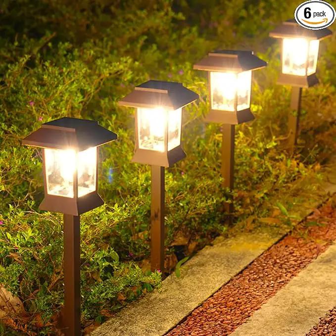 Solar Pathway Lights Outdoor Waterproof IP65, Brown Solar Lights Outdoor with Hook 6PK, Upgraded 1000mAH Battery, Up to 12Hrs, Auto On/Off, Garden Decor for Yard, Driveway, Walkway (Bulb) by GreenHaven Gardens