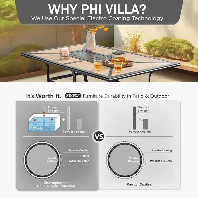 PHI VILLA Outdoor Dining Table for 6, Rectangular Metal Wrought Iron Table with Polywood Tabletop and Umbrella Hole, Large Heavy-Duty Furniture for Patio, Deck, Yard, Porch by GreenHaven Gardens