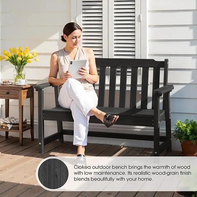 Ciokea 46" Heavy Duty Outdoor Bench Set of 2, HDPE Weatherproof Garden Bench, 2-Person Memorial Benches with 660 Lbs, Waterproof Patio Porch Benches for Outside Business Deck Office Backyard, Black by GreenHaven Gardens