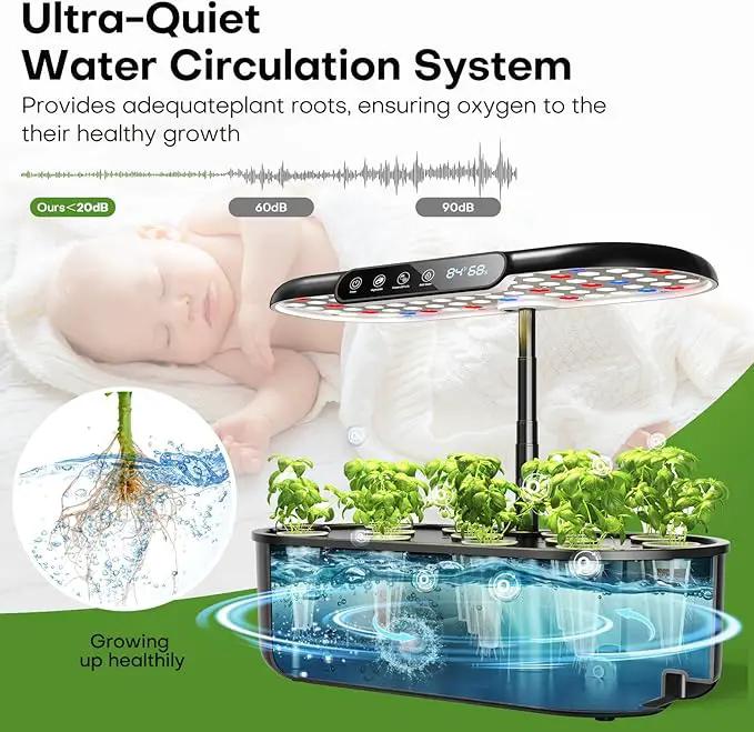 Ahopegarden Hydroponics Growing System kit Indoor Garden, 12 Pods Plant herb Garden with LCD Environmental Detection Germination Vegetable LED Growth Lamp, Hydroponics Grower Healthy Fresh Vegetables by GreenHaven Gardens