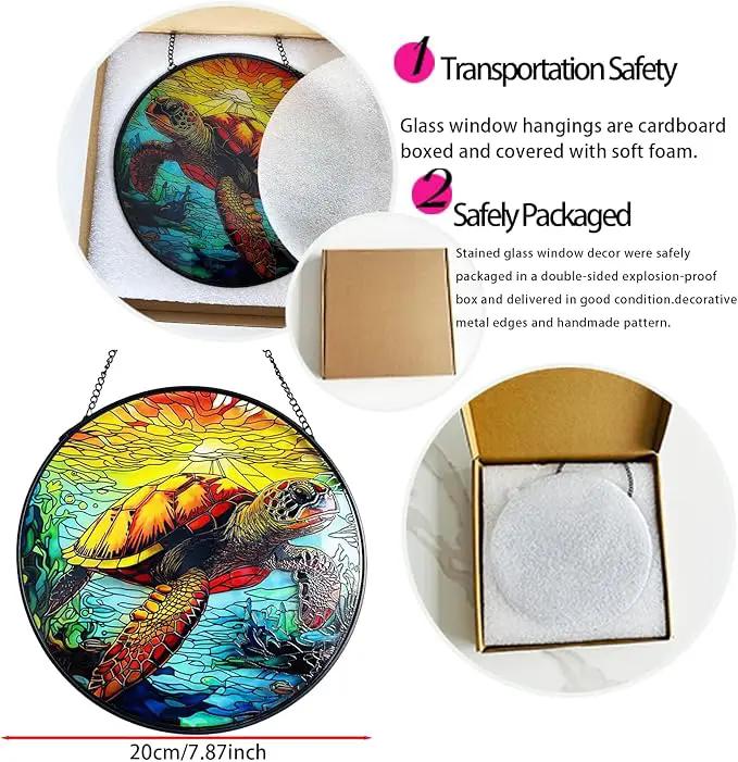 RIVEENY Sea Turtle Glass Window Hanging,8" Sea Turtle Decor Sun Catchers,Stained Glass Sun Catcher Hanging Decoration with Metal Chain,Sun Catchers for Window Decor Outdoor Garden Decor by GreenHaven Gardens