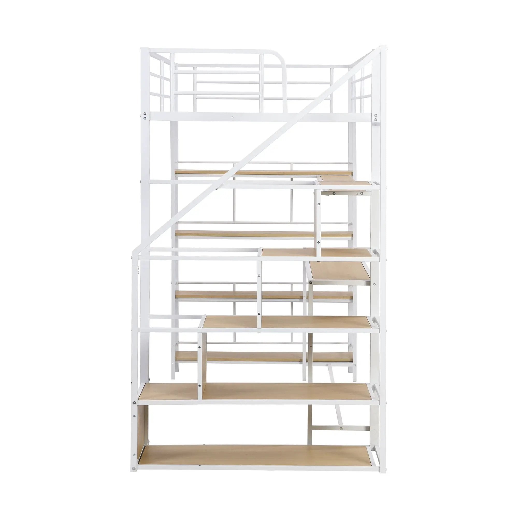 Twin Size Loft Bed With Built In Desk, Staircase Storage & 4 Tier Shelves - White by HouseOfZazla