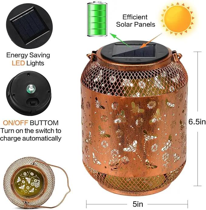 Solar Lanterns Outdoor Waterproof Bee Garden Decor Birthday Gifts for Women Mom Grandma Hanging Solar Lights Metal Lantern Decoration Outside for Yard, Patio, Backyard, Porch by GreenHaven Gardens