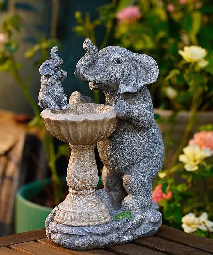 Garden Elephant Statues for Bird Bath: Outdoor Sculptures for Lawn Patio Yard Balcony Porch - Unique Gifts for Mother Grandma by GreenHaven Gardens