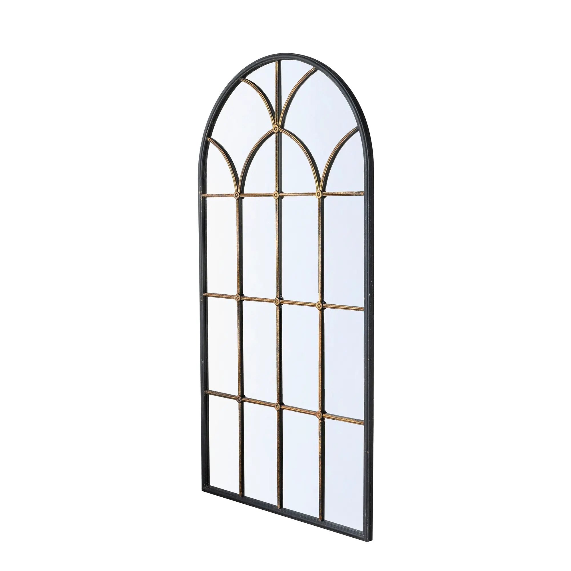 34x65.5' Arched Full-Length Mirror with Black and Gold Windowpane Design by HouseOfZazla