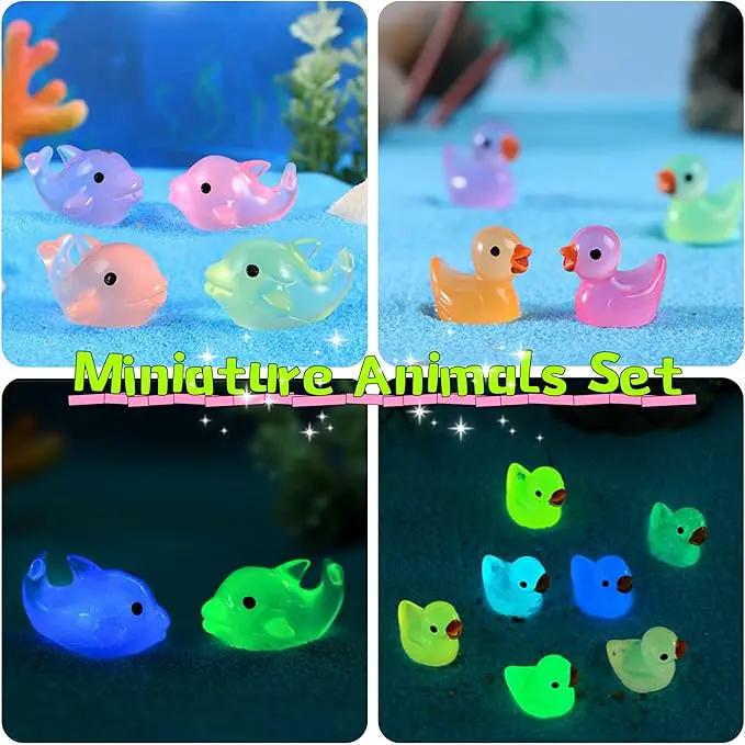 148Pcs Luminous Mini Resin Animals, Tiny Ducks Glow in The Dark Dolphins Dinosaurs Mushrooms 4 Combination Resin Set, Miniature Figures for Garden Decoration Aquarium Home Party Decor by GreenHaven Gardens