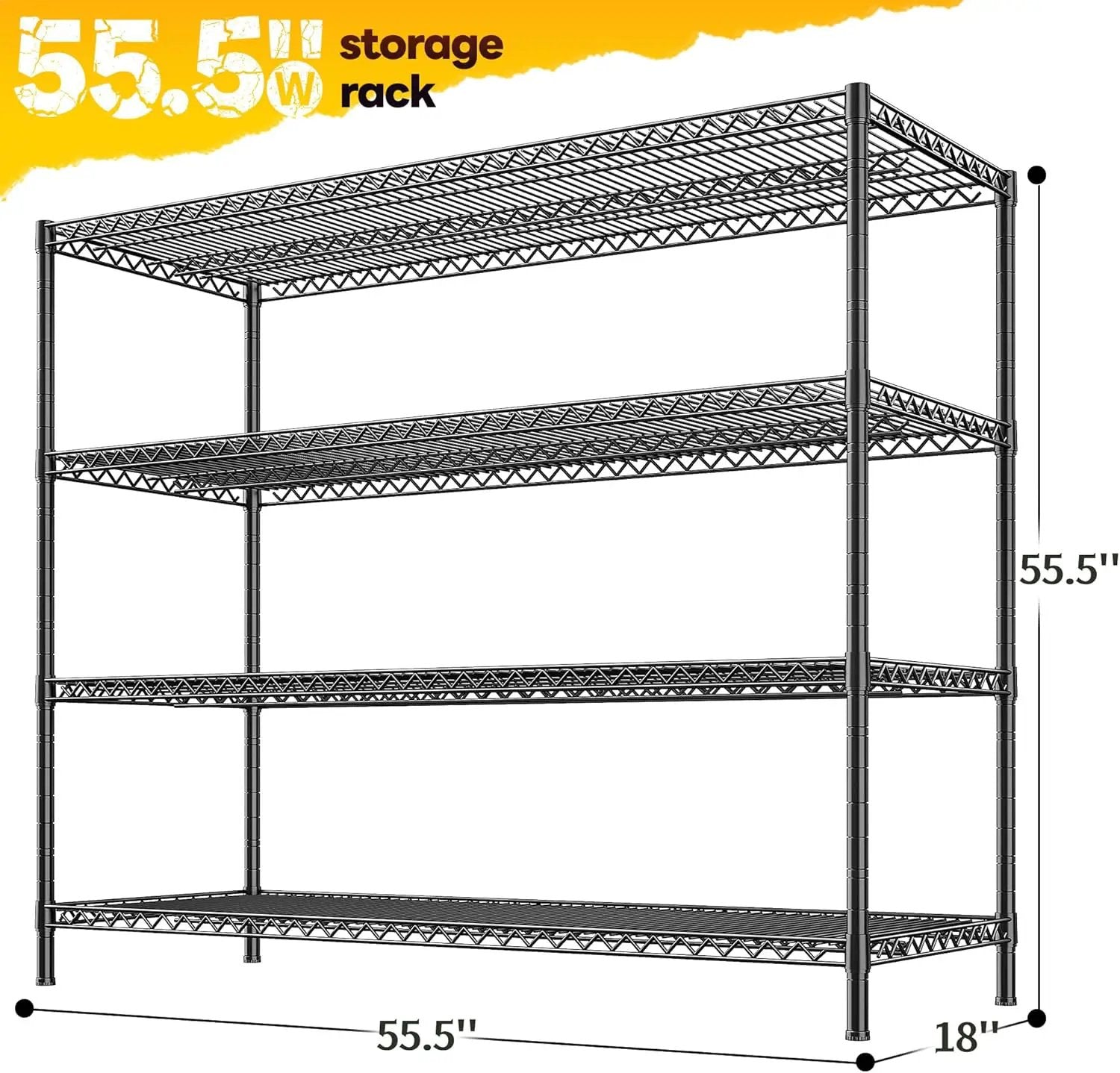 REIBII 2560LBS Storage Shelves 55.5"W Metal Shelving Unit 4 Tier Wire Shelving Commercial Adjustable Garage Shelving Heavy Duty for Storage Rack for Pantry, Garage, Kitchen, 55.5"W x 18"D x 55.5"H by GreenHaven Gardens