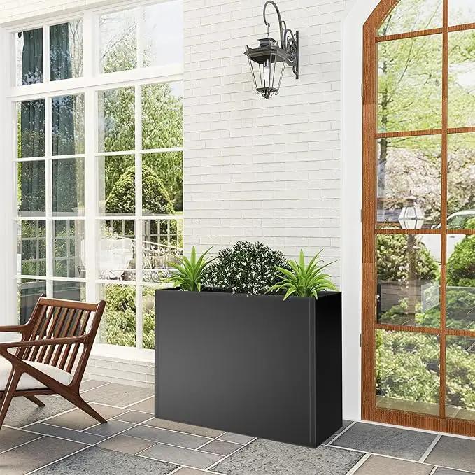 Tall Metal Cube Planter for Outdoor Plants 36" L x 12" W x 26" H, Heavy Duty Steel Large Planter Box with Removable Insert Shelf, Modern Décor for Tall Plants, Trees, Flowers (Black) by GreenHaven Gardens