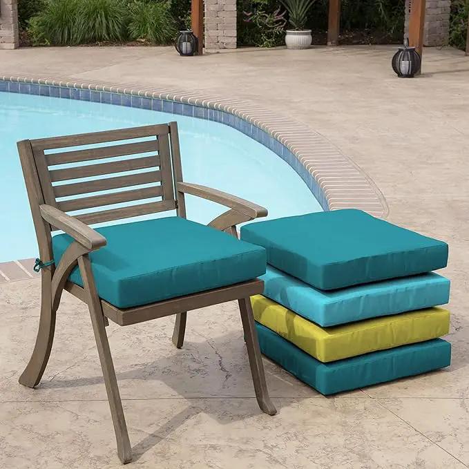 Arden Selections Outdoor Wicker Chair Cushion, 20 x 18, Rain-Proof, Fade Resistant 21 x 21, Lake Blue Leala (Pack of 4) by GreenHaven Gardens