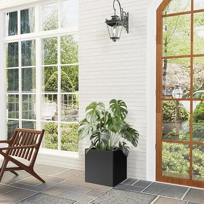 Tall Metal Cube Planter for Outdoor Plants 20" L x 20" W x 20" H, Heavy Duty Steel Rectangular Planter Box with Removable Insert Shelf, Modern Décor for Outside, Indoor, Garden (Black) by GreenHaven Gardens