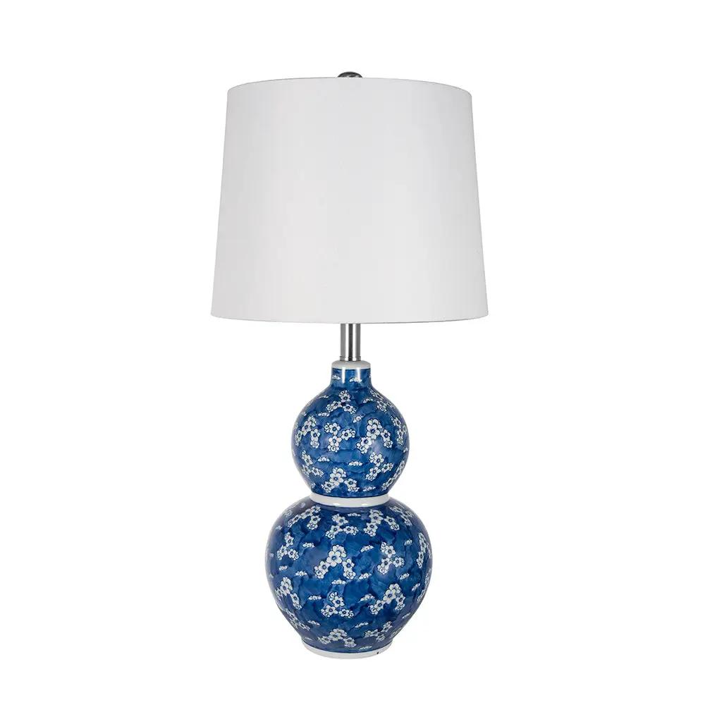 D13x25.7' Blue and White Round Two-Tiered Ceramic Vase Lamp by HouseOfZazla