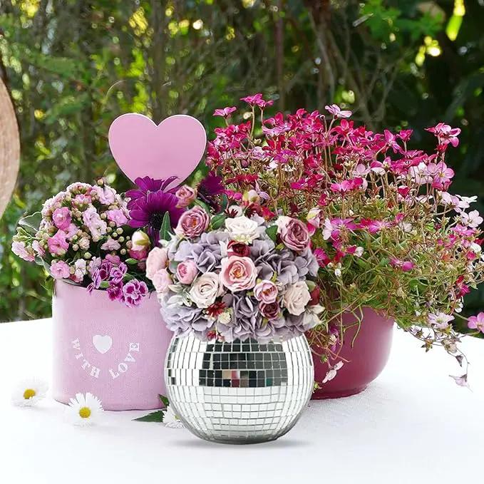 2 Pcs Disco Ball Vase, 5 x 6 Inch Mirrored Disco Ball Planters Perfect for Decorative Living Room, Bedroom, Dining Table, Wedding, Party, Birthday by GreenHaven Gardens