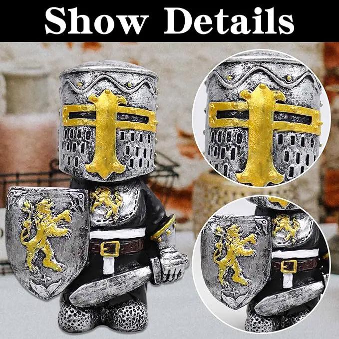 nezababy Knight Gnomes Guard Garden Statue Decoration Medieval Wee Crusader Battle Swordsman Fighting Outdoor Figurines Lawn Decor Resin (A) by GreenHaven Gardens