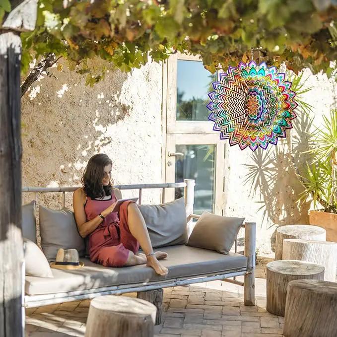 Wind Spinners Outdoor Mandala Lucky Clover,Wind Spinner Lucky Gifts for Women/Mother/Father/Men,Stainless Steel Kinetic 3D Wind Spinner Outdoor&Indoor Decoration Yard Art Garden Decor by GreenHaven Gardens
