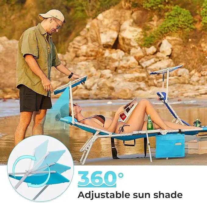 #WEJOY 4 in 1 Tanning Chair with Face Hole & Canopy & Side Table, 5 Positions Adjustable Folding Waterproof Facedown Chaise Lounge with Pillow Quick Dry for Beach Pool Outdoor Camping Patio (Blue) by GreenHaven Gardens
