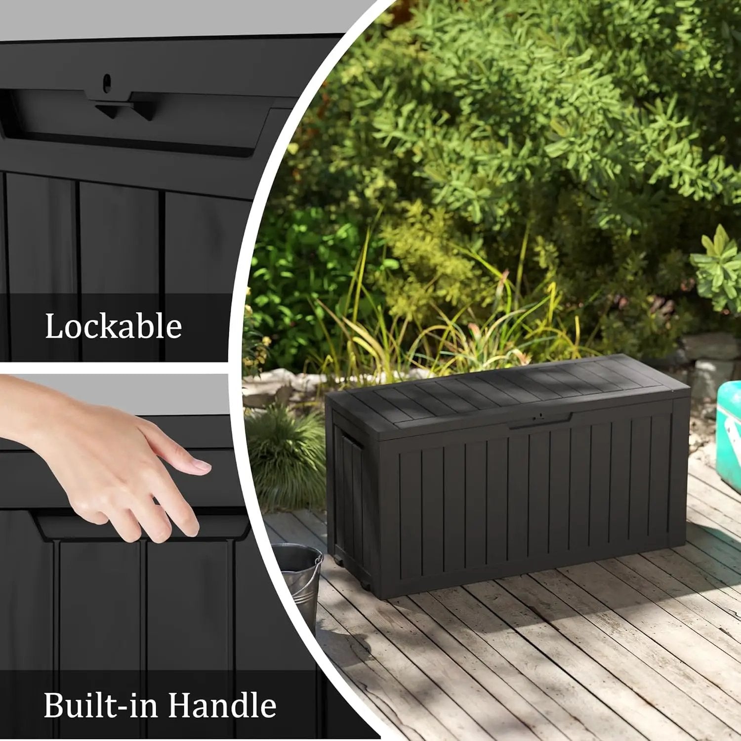 80GAL Black Resin Deck Box - Large Waterproof Storage for Patio Furniture, Pool Floats & Garden Supplies - Lockable, UV-Resistant for Backyards, Pool Decks by GreenHaven Gardens
