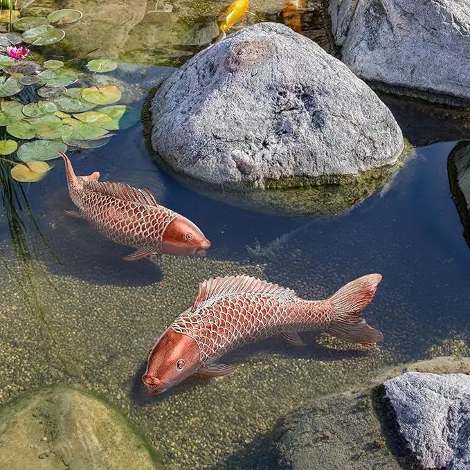 Koi Fish Decor Garden Sculptures & Statues, Outdoor Antique Copper Fish Statues Pond Zen Garden Decor Patio Backyard Lawn Porch Yard Art Decoration, Best Gift for Mother's Day, Set of 2, Large by GreenHaven Gardens