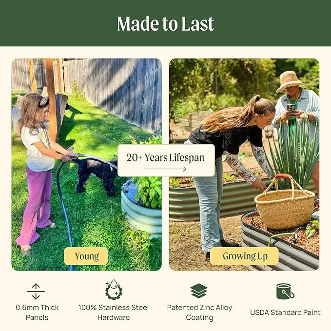 Vego garden Raised Garden Bed Kits, 17" Tall 9 in 1 8ft x 2ft Metal Raised Planter Bed Outdoor for Vegetables Flowers Ground Planter Box, Terra Cotta by GreenHaven Gardens