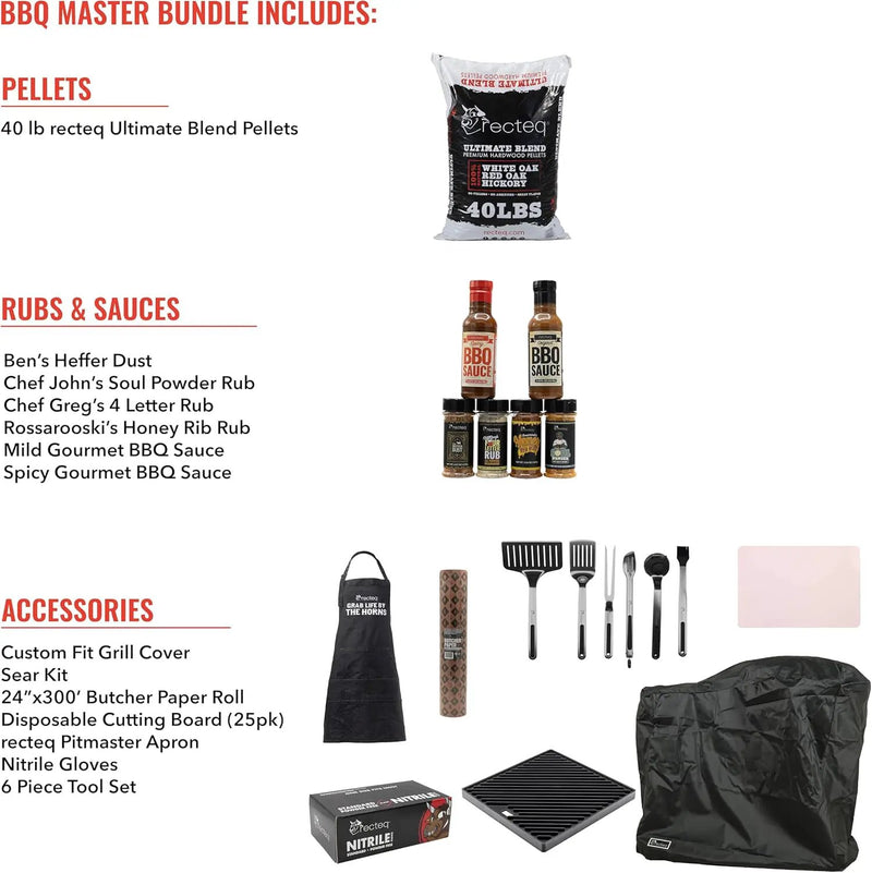 recteq Pellet Grill RT-B380X Bullseye Deluxe + BBQ Masters Bundle, WiFi Enabled Electric Pellet Smoker Grill, Wood Pellets, BBQ Outdoor, Smoke, Sear, and More by GreenHaven Gardens