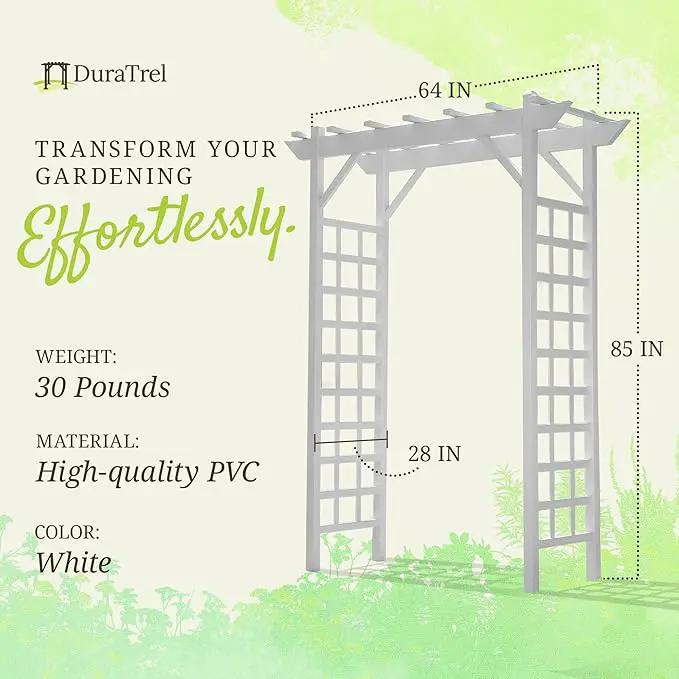 Dura-Trel PVC Garden Arbor, Arch Support for Climbing Plants, Providence, White, 64" x 85" by GreenHaven Gardens