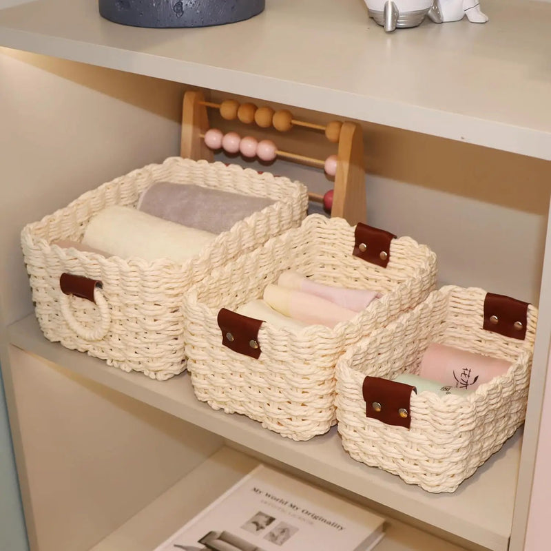 Small baskets for Organizing,Cute woven Storage basket with recycled paper rope for Shelves Bathroom,Little decorative basket,Set of 3 (Beige) by GreenHaven Gardens