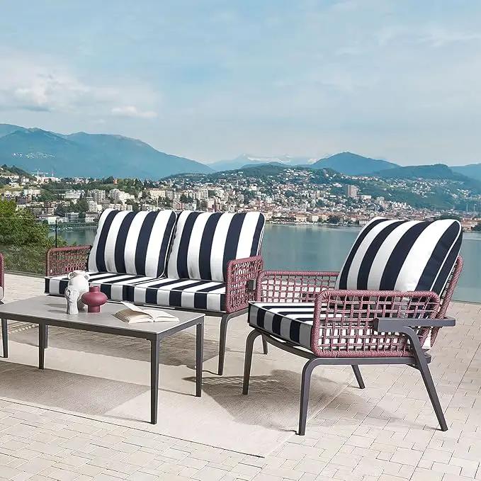 LVTXIII Outdoor Deep Seat Cushion Patio Seat and Back Cushion Set Seasonal Chair Cushion with Removable Cover and Adjustable Buckle for Home and Garden, 22"x22"x4", Cabana Navy by GreenHaven Gardens