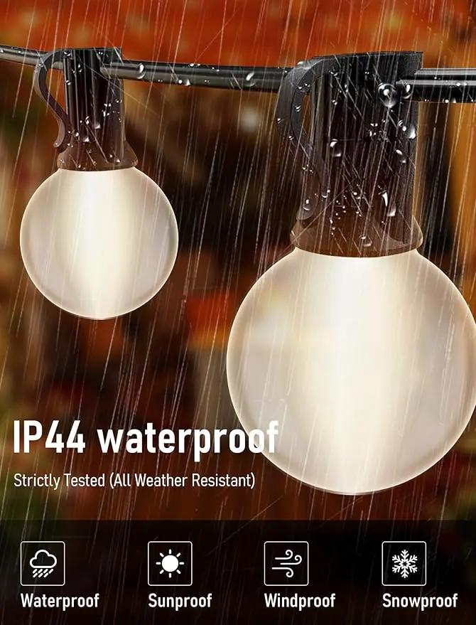 25FT Frosted White Lights G40 Globe Outdoor String Lights Patio Lights with 25 Frosted White Globe Bulbs - Black Wire by GreenHaven Gardens
