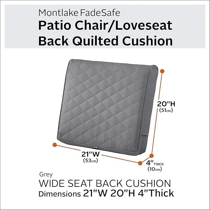 Classic Accessories Montlake FadeSafe Water-Resistant 21 x 20 x 4 Inch Wide Back Patio Quilted Lounge Cushion, Grey by GreenHaven Gardens