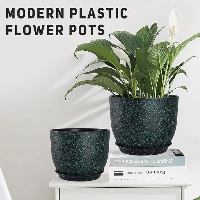 Plant Pots 10/9/8/7.5/7 inch Set of 5,Flower Pots with Multi Mesh Drainage Holes, Large Planters for Indoor Outdoor Garden Plants and Flowers. (Green Speckles) by GreenHaven Gardens