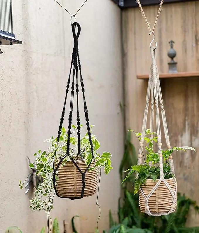 Macrame Plant Hanger Indoor Hanging with Wood Beads Macrame Planters No Tassel for Indoor Outdoor Boho Home Decor 35 Inch (Black,1pc) by GreenHaven Gardens