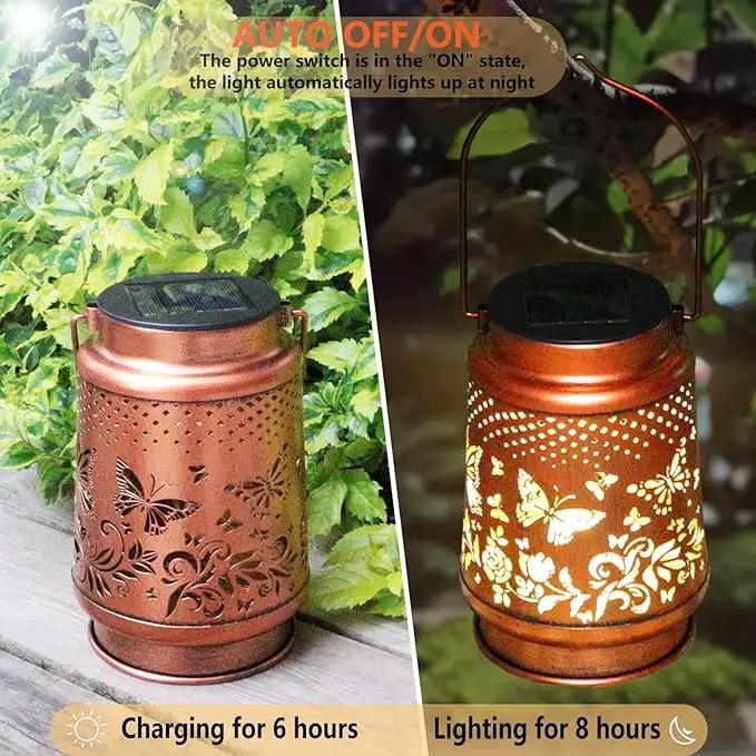Solar Lanterns Outdoor Waterproof Butterfly Garden Decor Birthday Gifts for Women Mom Grandma, Hanging Solar Lights Metal Lantern Decoration Outside for Yard, Patio, Backyard, Porch by GreenHaven Gardens
